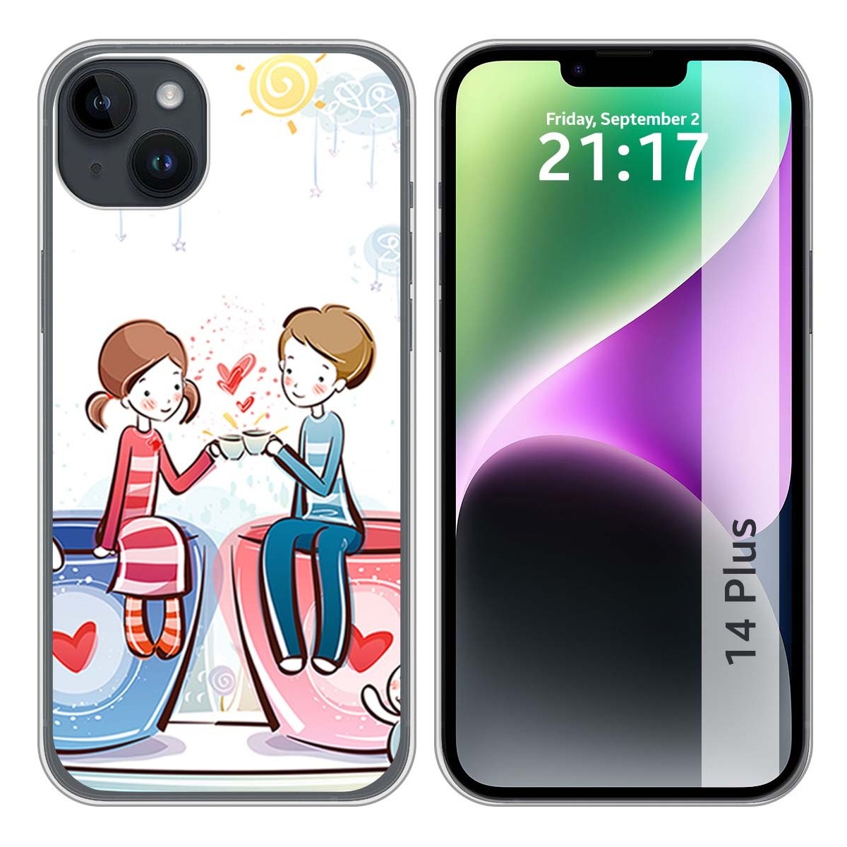 Funda Silicona compatible con iPhone 14 Plus (6.7) diseño Café Dibujos