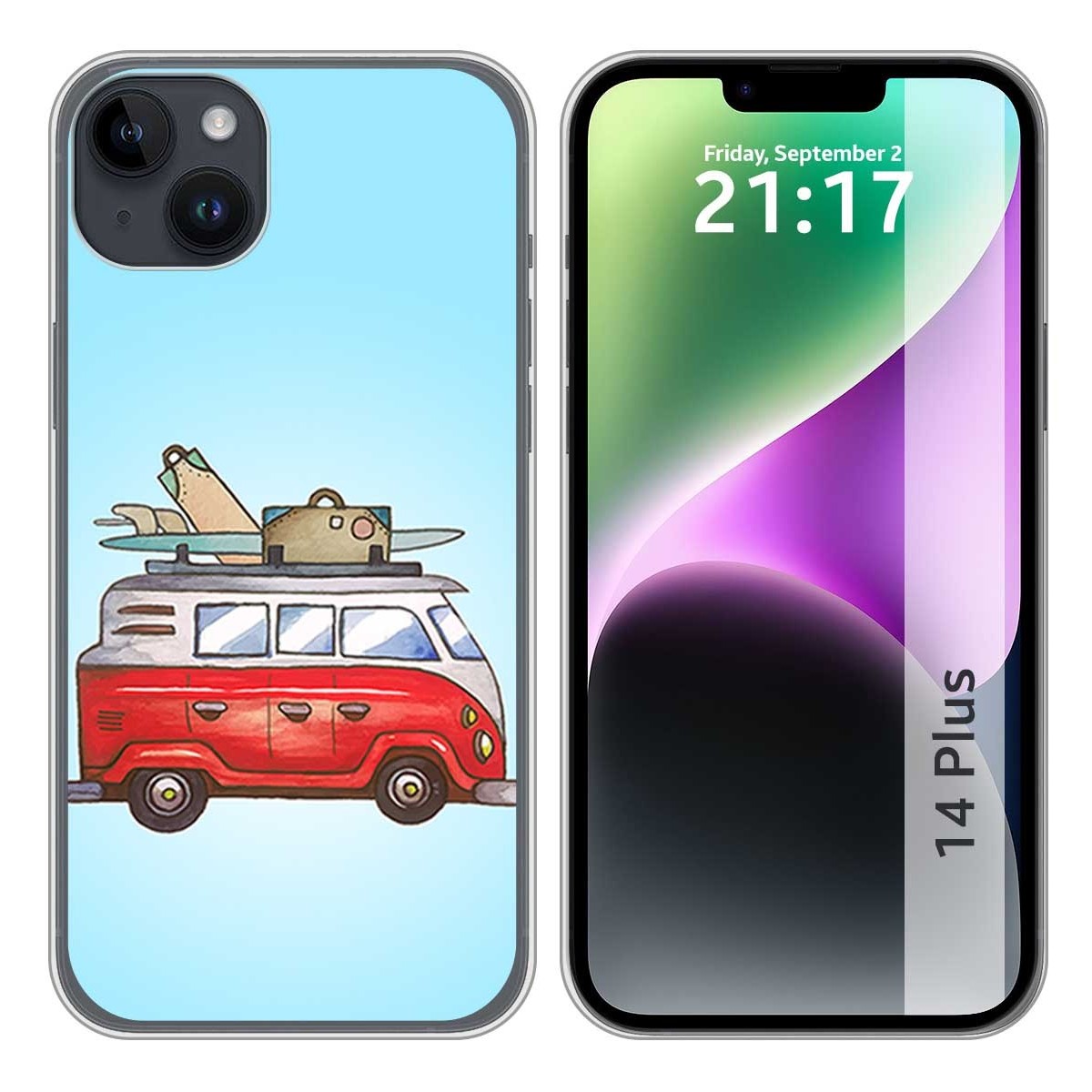 Funda Silicona compatible con iPhone 14 Plus (6.7) diseño Furgoneta Dibujos