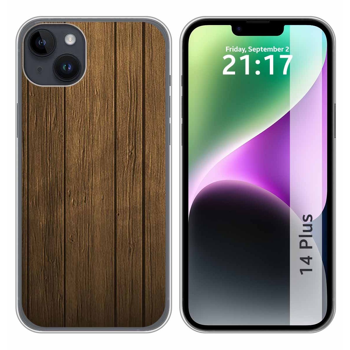 Funda Silicona compatible con iPhone 14 Plus (6.7) diseño Madera Dibujos