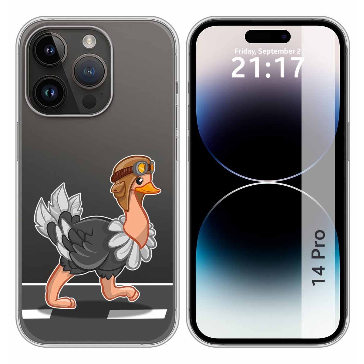 Funda Silicona Transparente compatible con iPhone 14 Pro (6.1) diseño Avestruz Dibujos