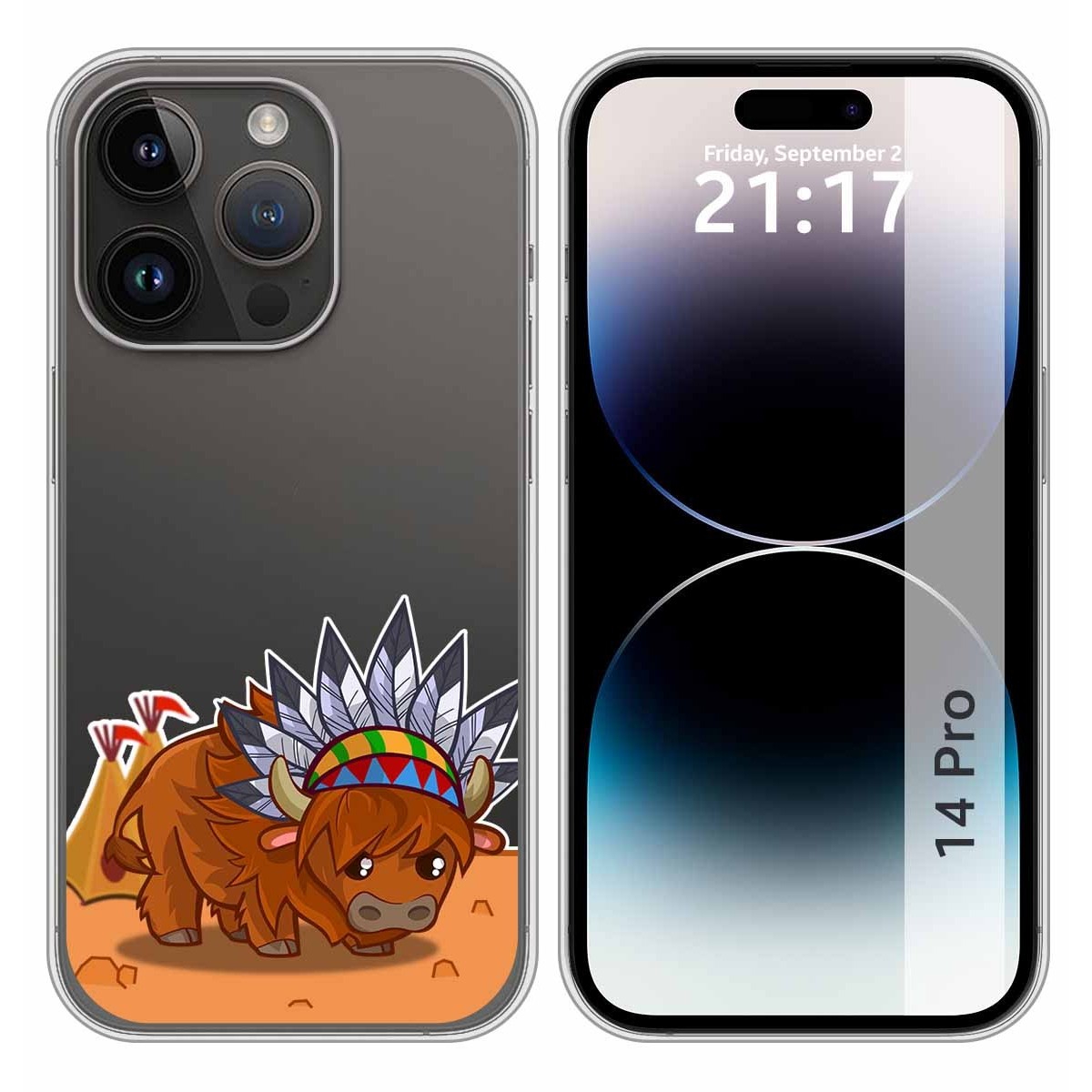 Funda Silicona Transparente compatible con iPhone 14 Pro (6.1) diseño Bufalo Dibujos
