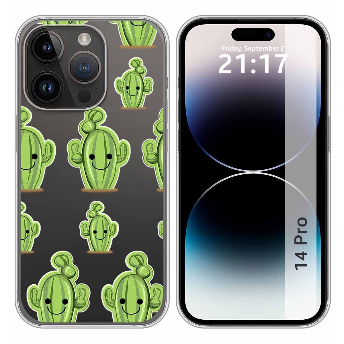 Funda Silicona Transparente compatible con iPhone 14 Pro (6.1) diseño Cactus Dibujos