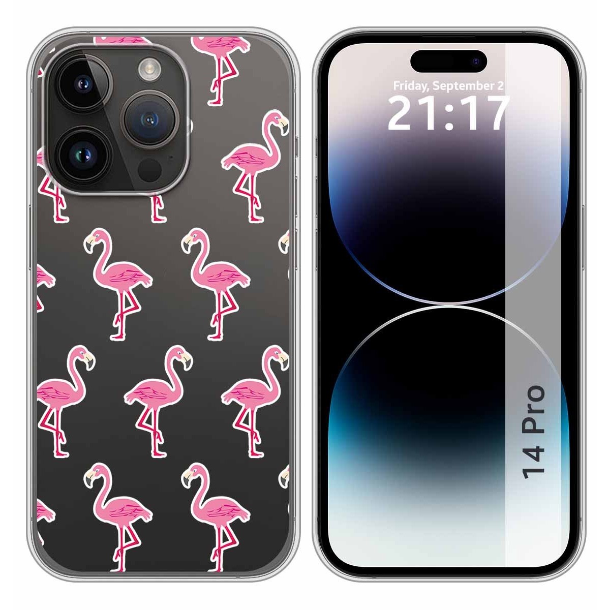Funda Silicona Transparente compatible con iPhone 14 Pro (6.1) diseño Flamenco Dibujos