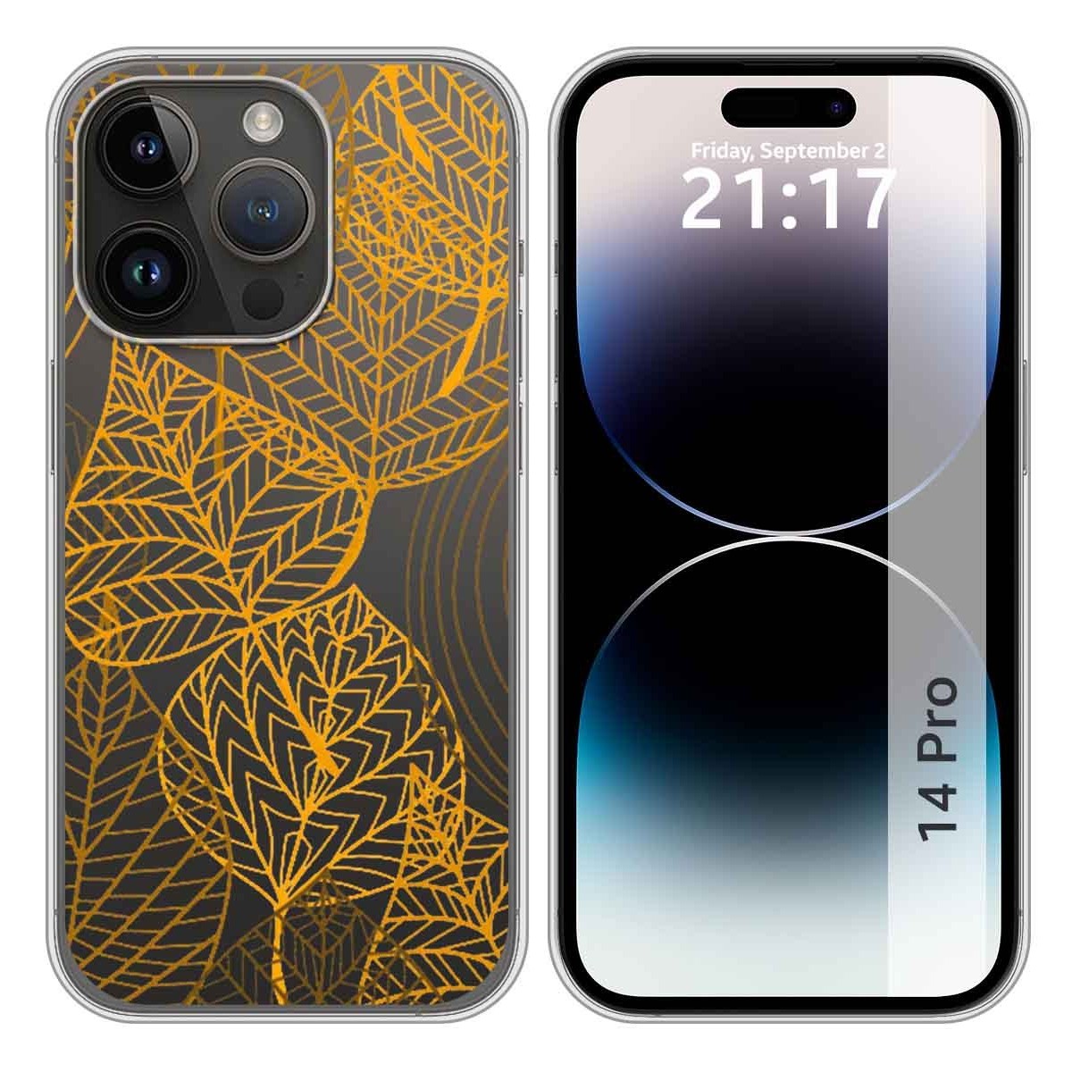 Funda Silicona Transparente compatible con iPhone 14 Pro (6.1) diseño Hojas Dibujos