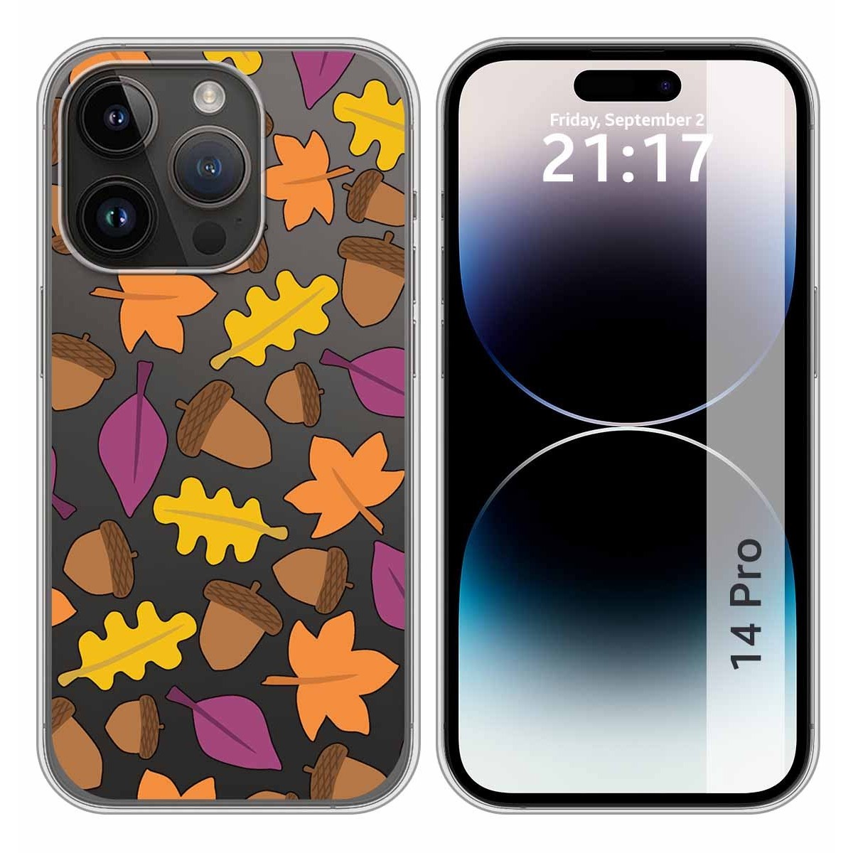Funda Silicona Transparente compatible con iPhone 14 Pro (6.1) diseño Otoño Dibujos