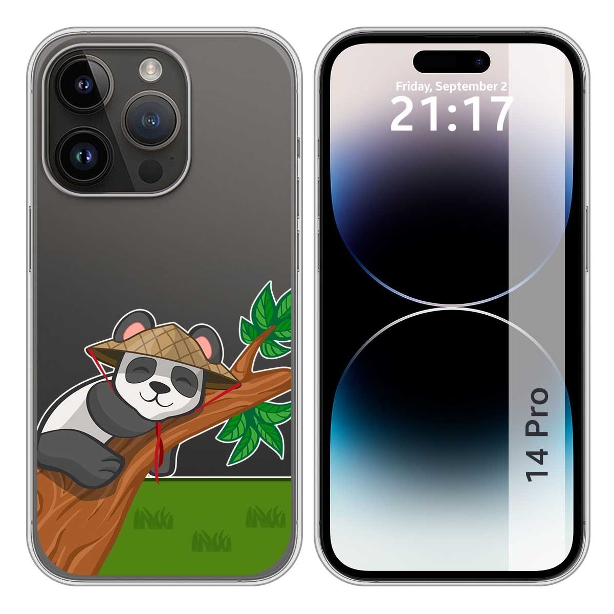 Funda Silicona Transparente compatible con iPhone 14 Pro (6.1) diseño Panda Dibujos