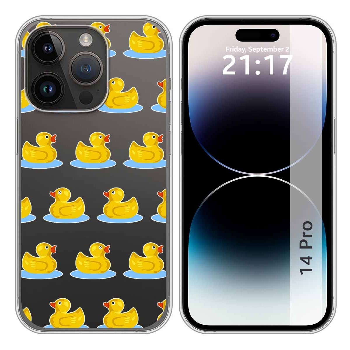 Funda Silicona Transparente compatible con iPhone 14 Pro (6.1) diseño Pato Dibujos