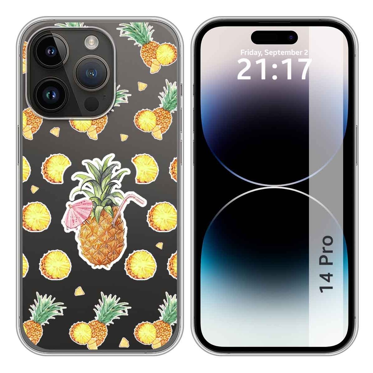 Funda Silicona Transparente compatible con iPhone 14 Pro (6.1) diseño Piña Dibujos