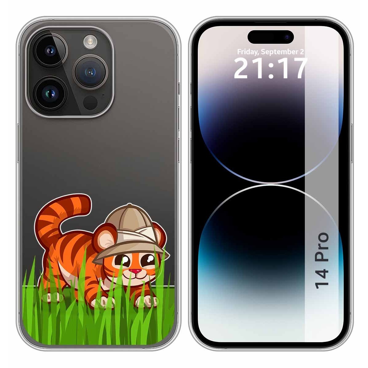 Funda Silicona Transparente compatible con iPhone 14 Pro (6.1) diseño Tigre Dibujos