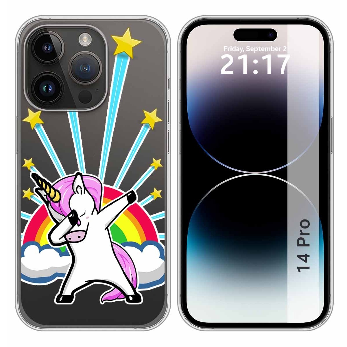 Funda Silicona Transparente compatible con iPhone 14 Pro (6.1) diseño Unicornio Dibujos