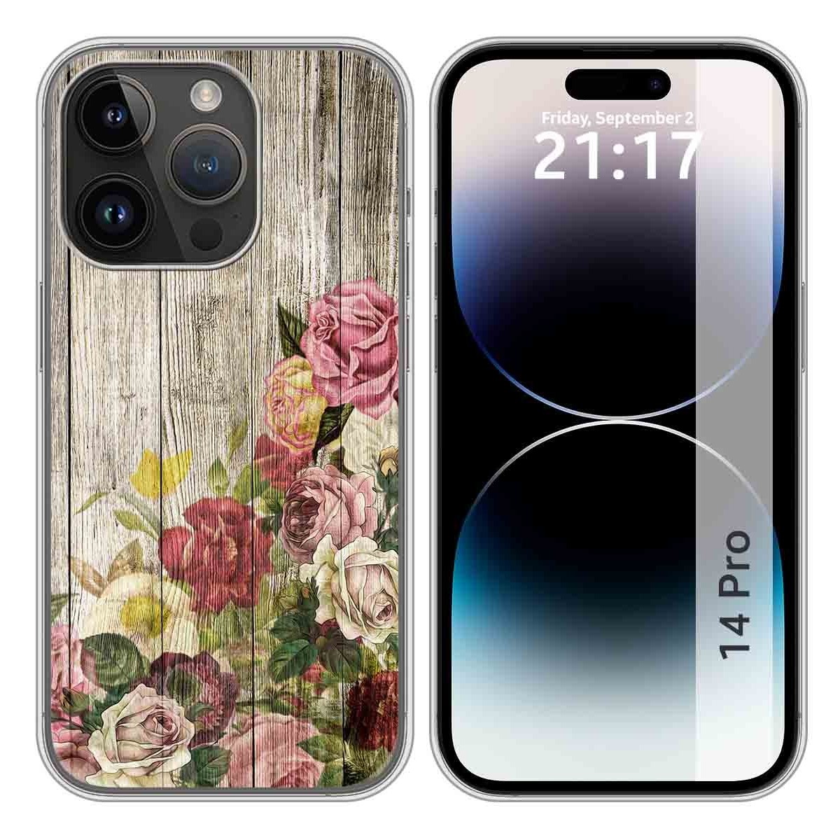 Funda Silicona compatible con iPhone 14 Pro (6.1) diseño Madera 08 Dibujos