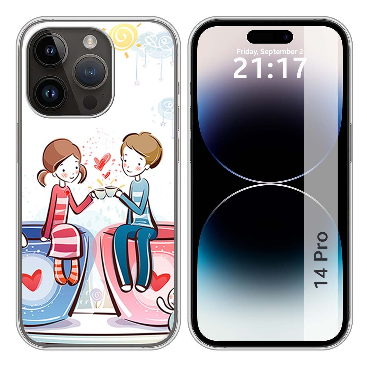Funda Silicona compatible con iPhone 14 Pro (6.1) diseño Café Dibujos