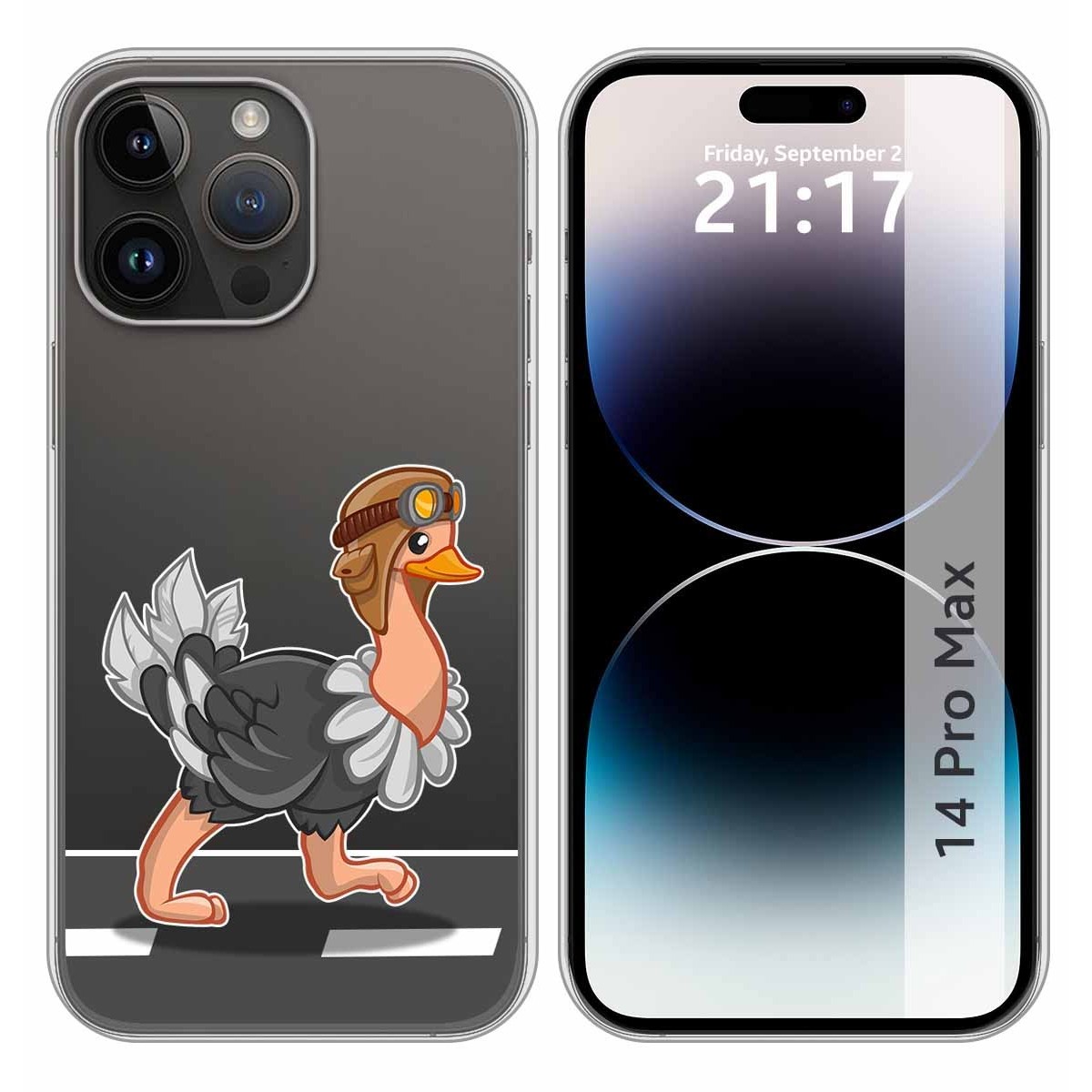 Funda Silicona Transparente compatible con iPhone 14 Pro Max (6.7) diseño Avestruz Dibujos