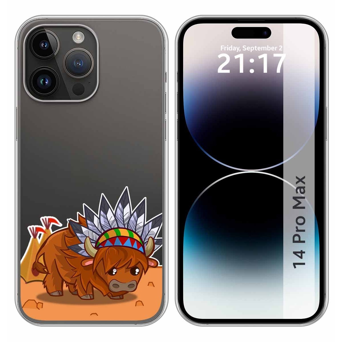 Funda Silicona Transparente compatible con iPhone 14 Pro Max (6.7) diseño Bufalo Dibujos