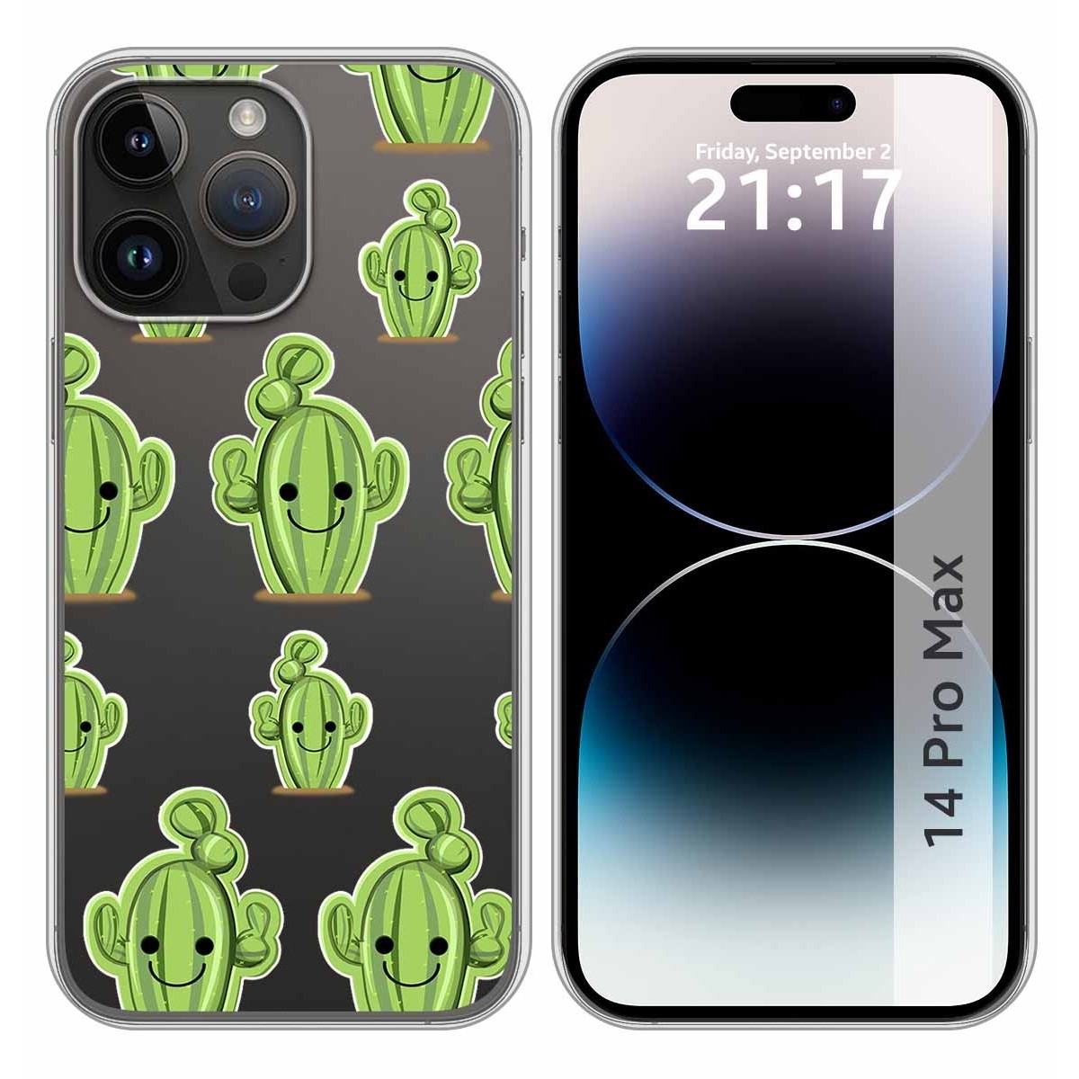 Funda Silicona Transparente compatible con iPhone 14 Pro Max (6.7) diseño Cactus Dibujos