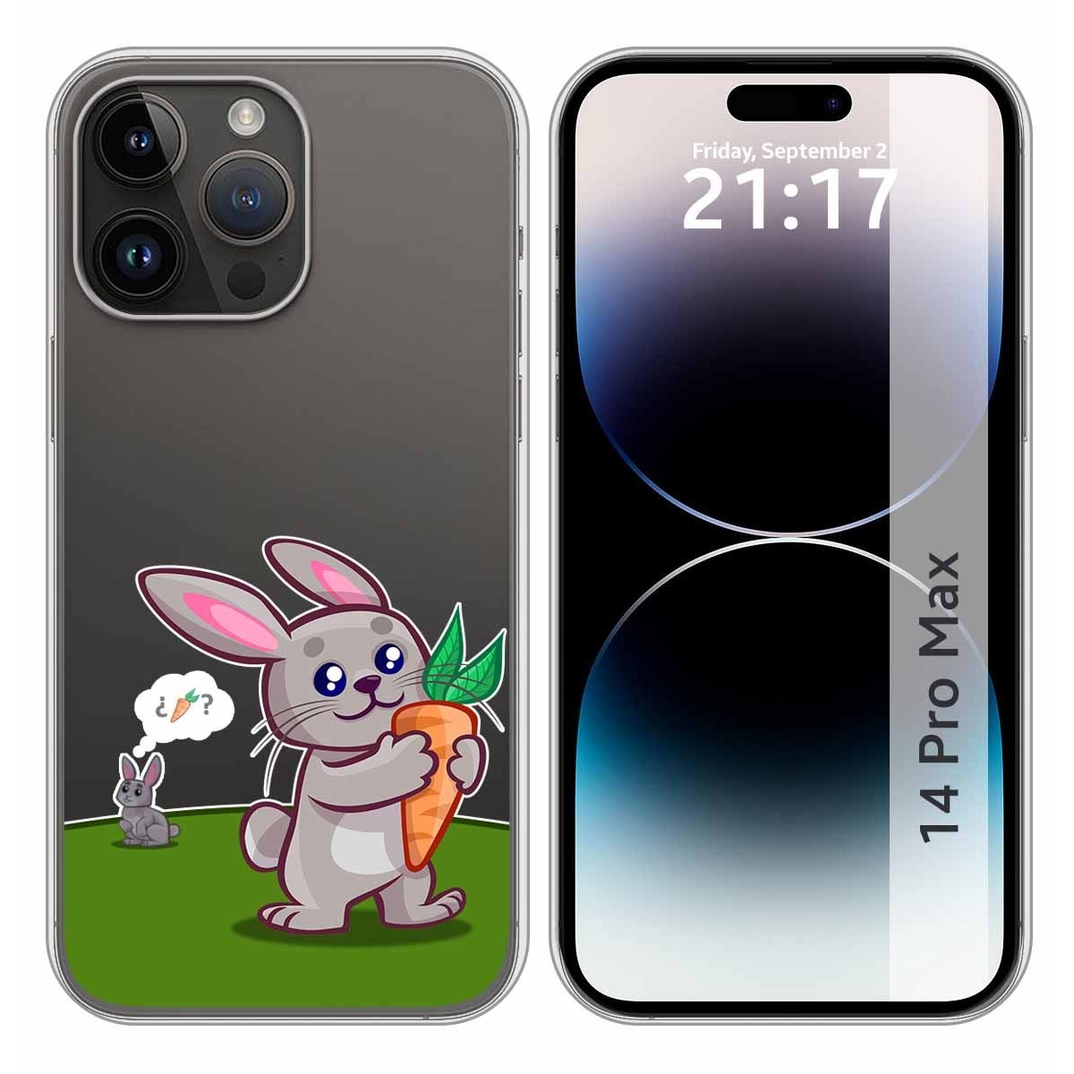 Funda Silicona Transparente compatible con iPhone 14 Pro Max (6.7) diseño Conejo Dibujos
