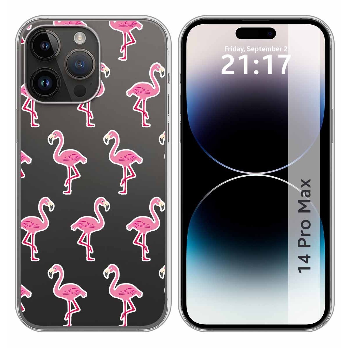 Funda Silicona Transparente compatible con iPhone 14 Pro Max (6.7) diseño Flamenco Dibujos