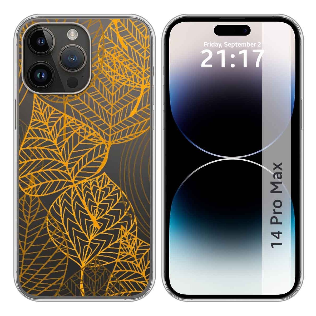 Funda Silicona Transparente compatible con iPhone 14 Pro Max (6.7) diseño Hojas Dibujos