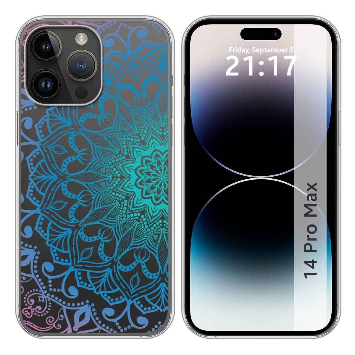 Funda Silicona Transparente compatible con iPhone 14 Pro Max (6.7) diseño Mandala Dibujos