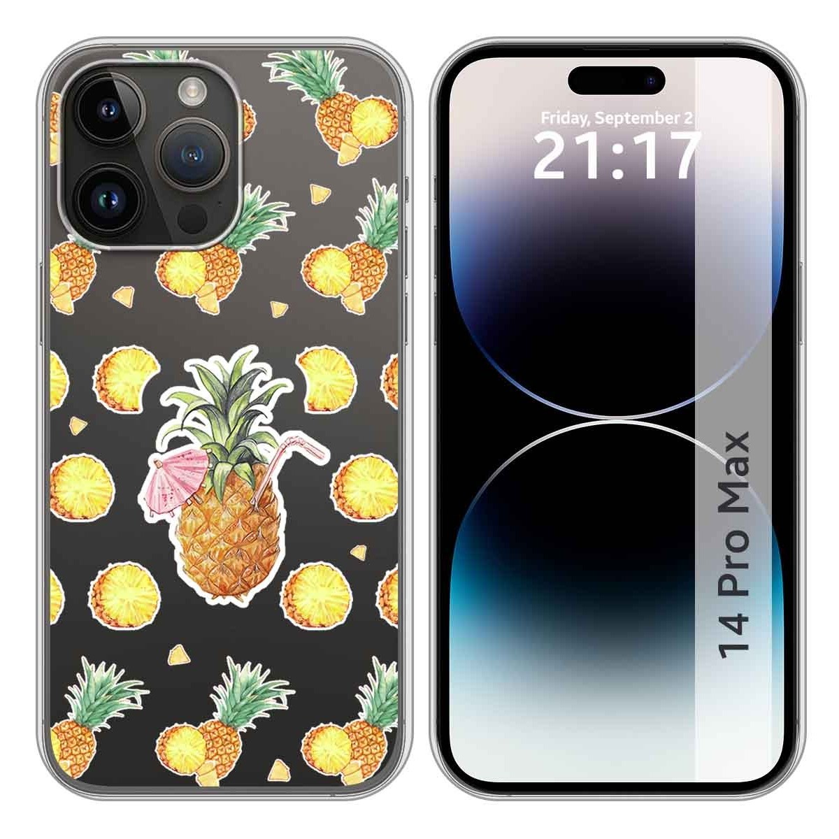 Funda Silicona Transparente compatible con iPhone 14 Pro Max (6.7) diseño Piña Dibujos
