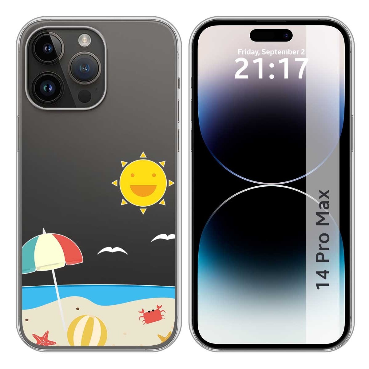 Funda Silicona Transparente compatible con iPhone 14 Pro Max (6.7) diseño Playa Dibujos