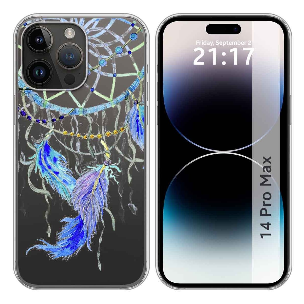 Funda Silicona Transparente compatible con iPhone 14 Pro Max (6.7) diseño Plumas Dibujos