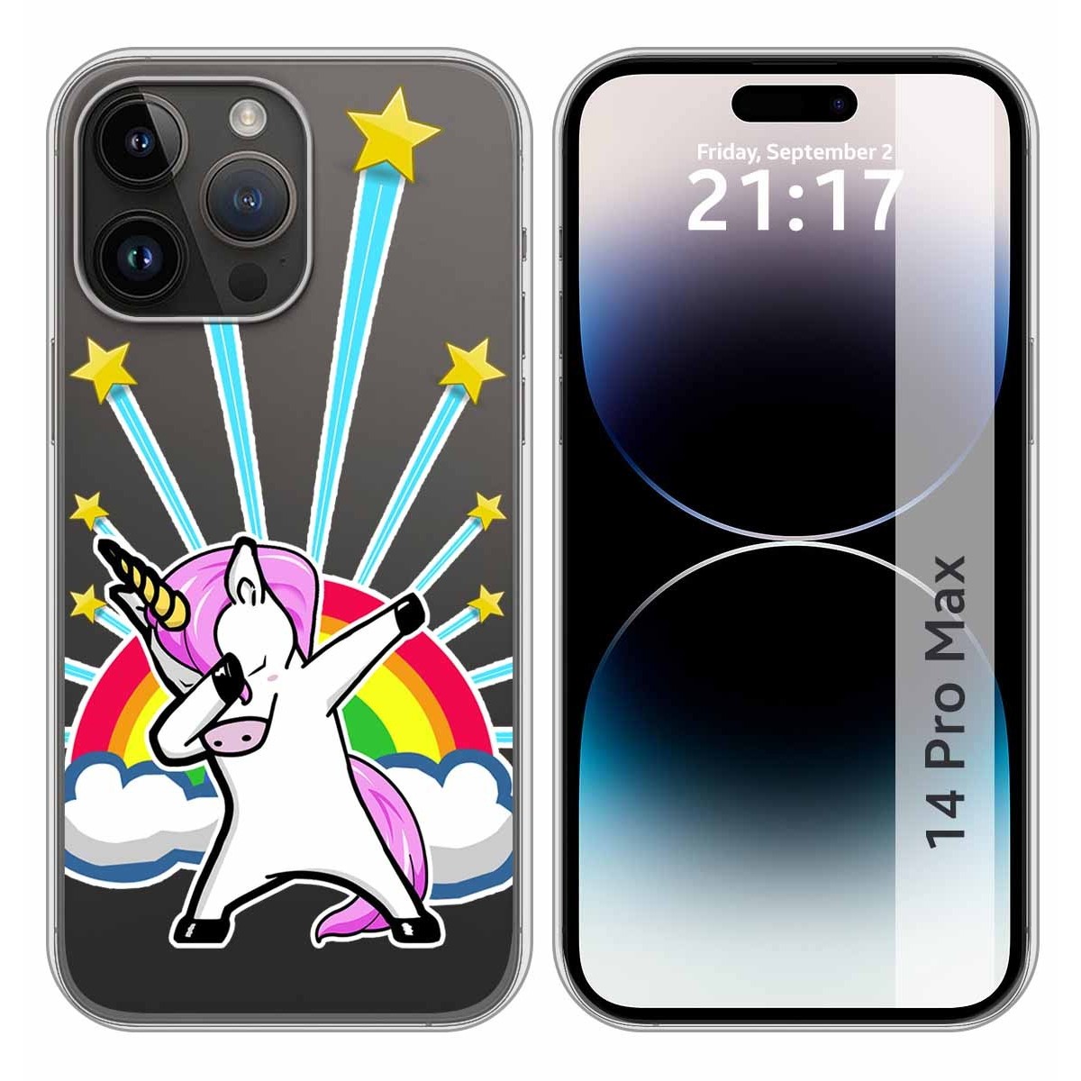 Funda Silicona Transparente compatible con iPhone 14 Pro Max (6.7) diseño Unicornio Dibujos