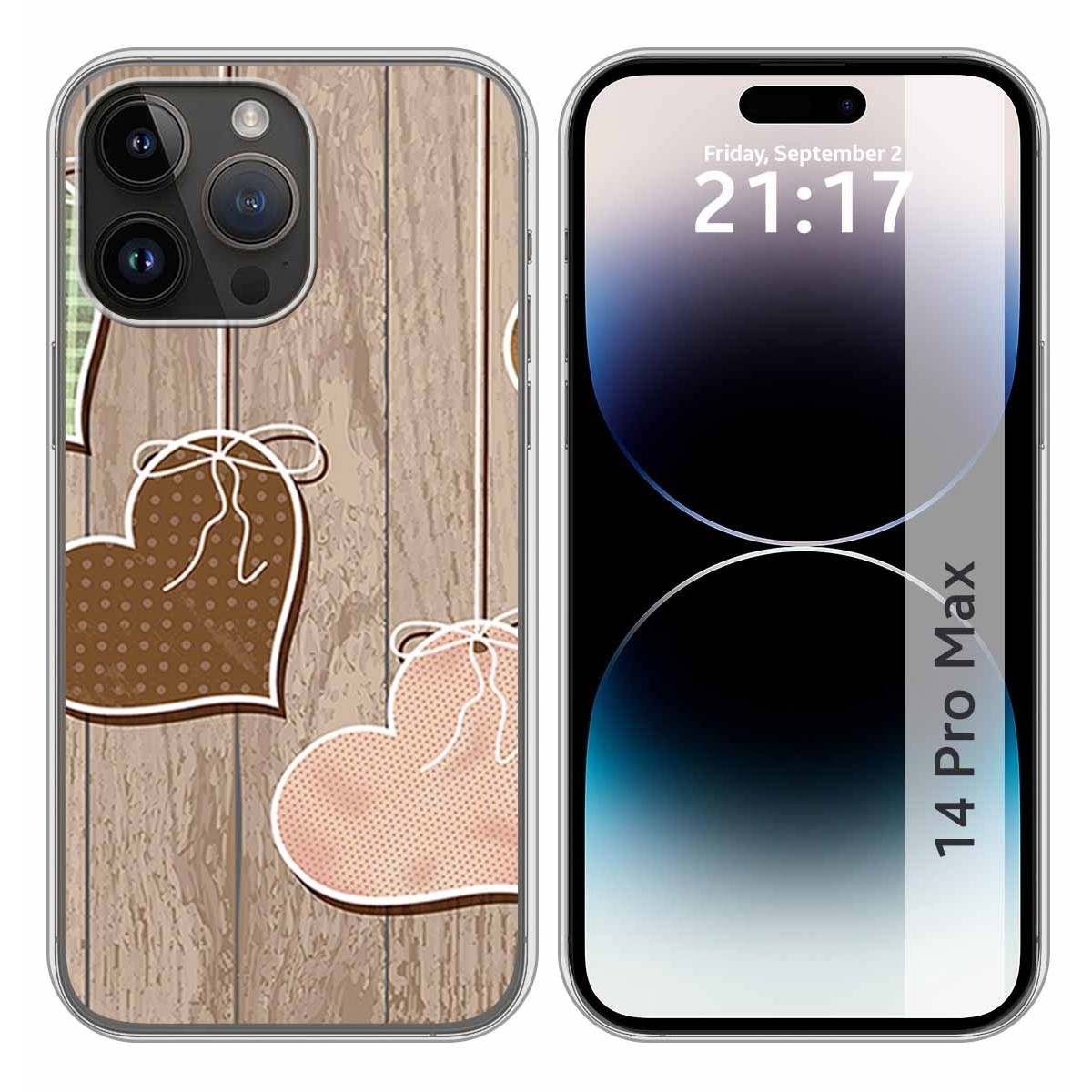 Funda Silicona compatible con iPhone 14 Pro Max (6.7) diseño Corazones Madera Dibujos