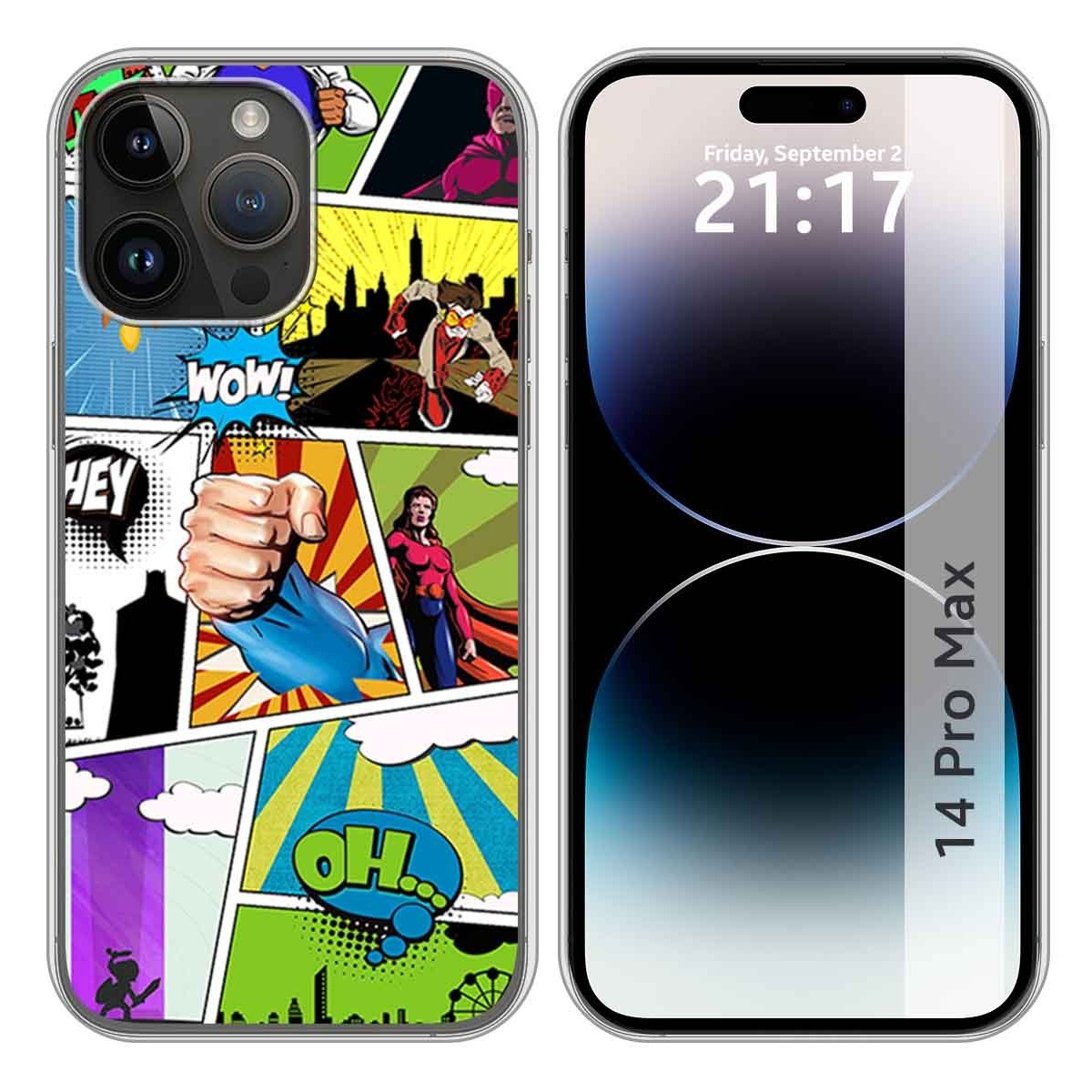 Funda Silicona compatible con iPhone 14 Pro Max (6.7) diseño Comic Dibujos