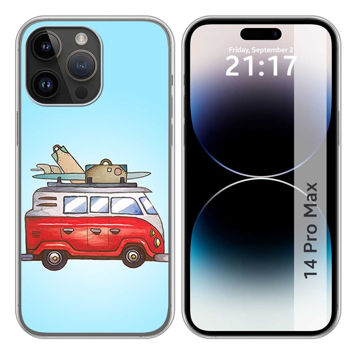 Funda Silicona compatible con iPhone 14 Pro Max (6.7) diseño Furgoneta Dibujos