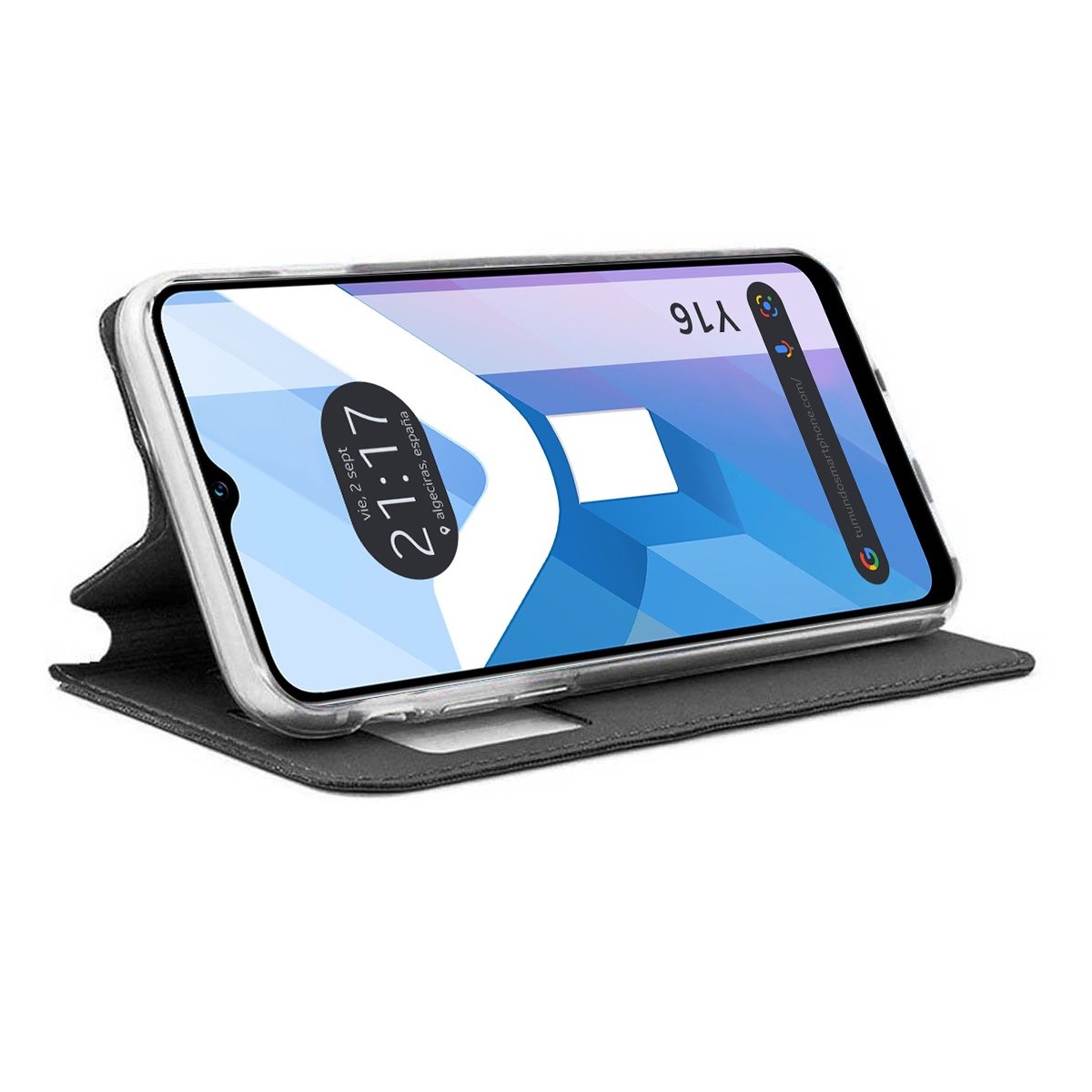 Funda Libro Soporte con Ventana para Vivo Y16 color Negra