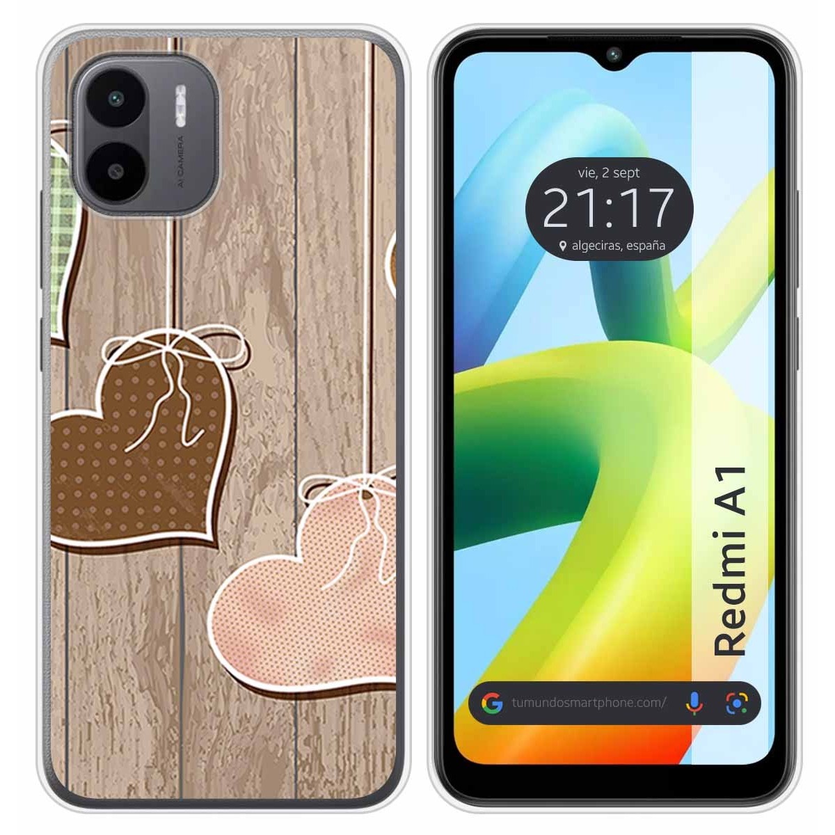 Funda Silicona para Xiaomi Redmi A1 diseño Corazones Madera Dibujos