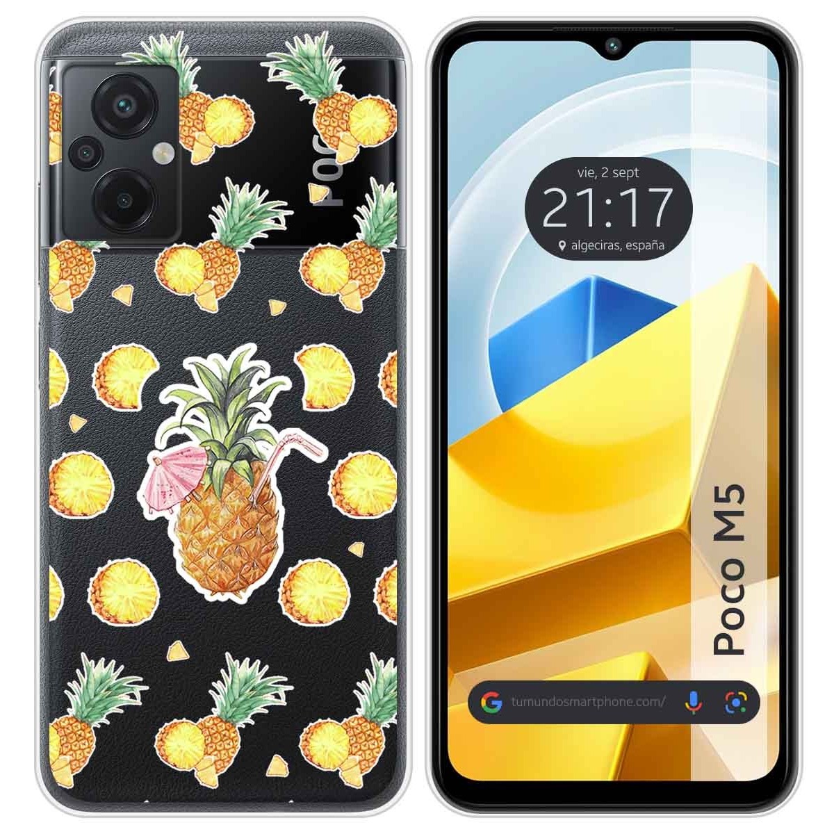 Funda Silicona Transparente para Xiaomi POCO M5 diseño Piña Dibujos