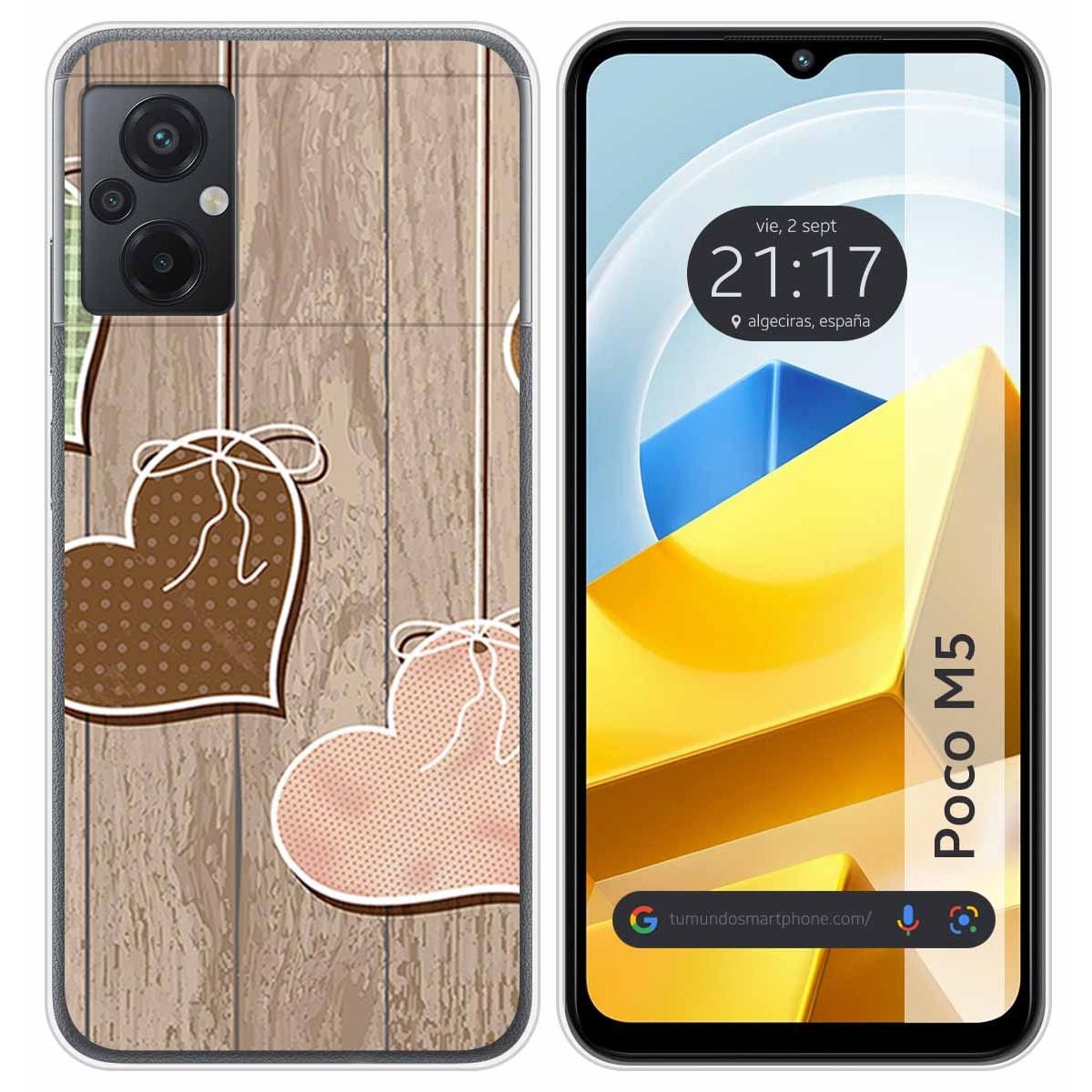 Funda Silicona para Xiaomi POCO M5 diseño Corazones Madera Dibujos