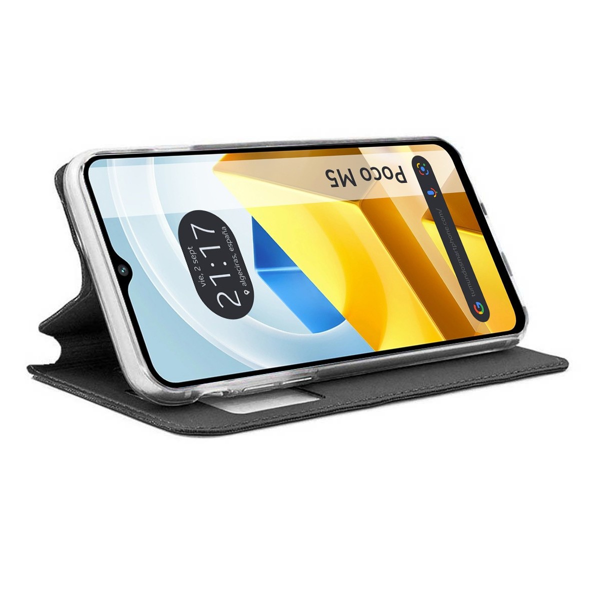 Funda Libro Soporte con Ventana para Xiaomi POCO M5 color Negra