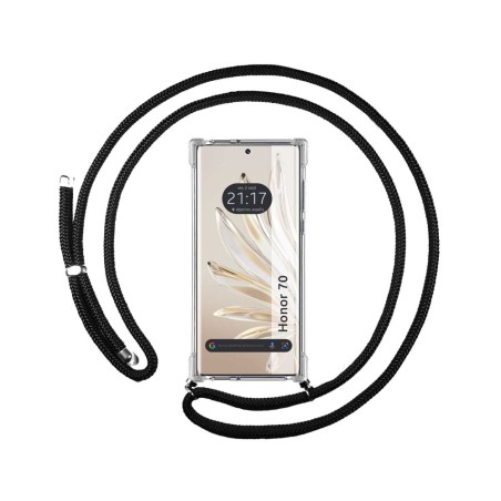 Funda Colgante Transparente para Huawei Honor 70 5G con Cordon Negro
