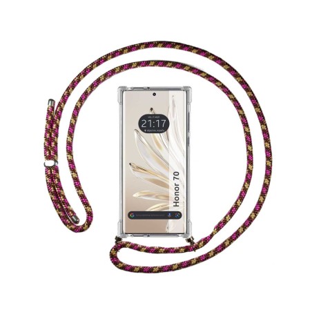 Funda Colgante Transparente para Huawei Honor 70 5G con Cordon Rosa / Dorado