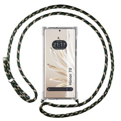 Funda Colgante Transparente para Huawei Honor 70 5G con Cordon Verde / Dorado