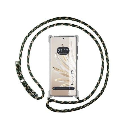 Funda Colgante Transparente para Huawei Honor 70 5G con Cordon Verde / Dorado