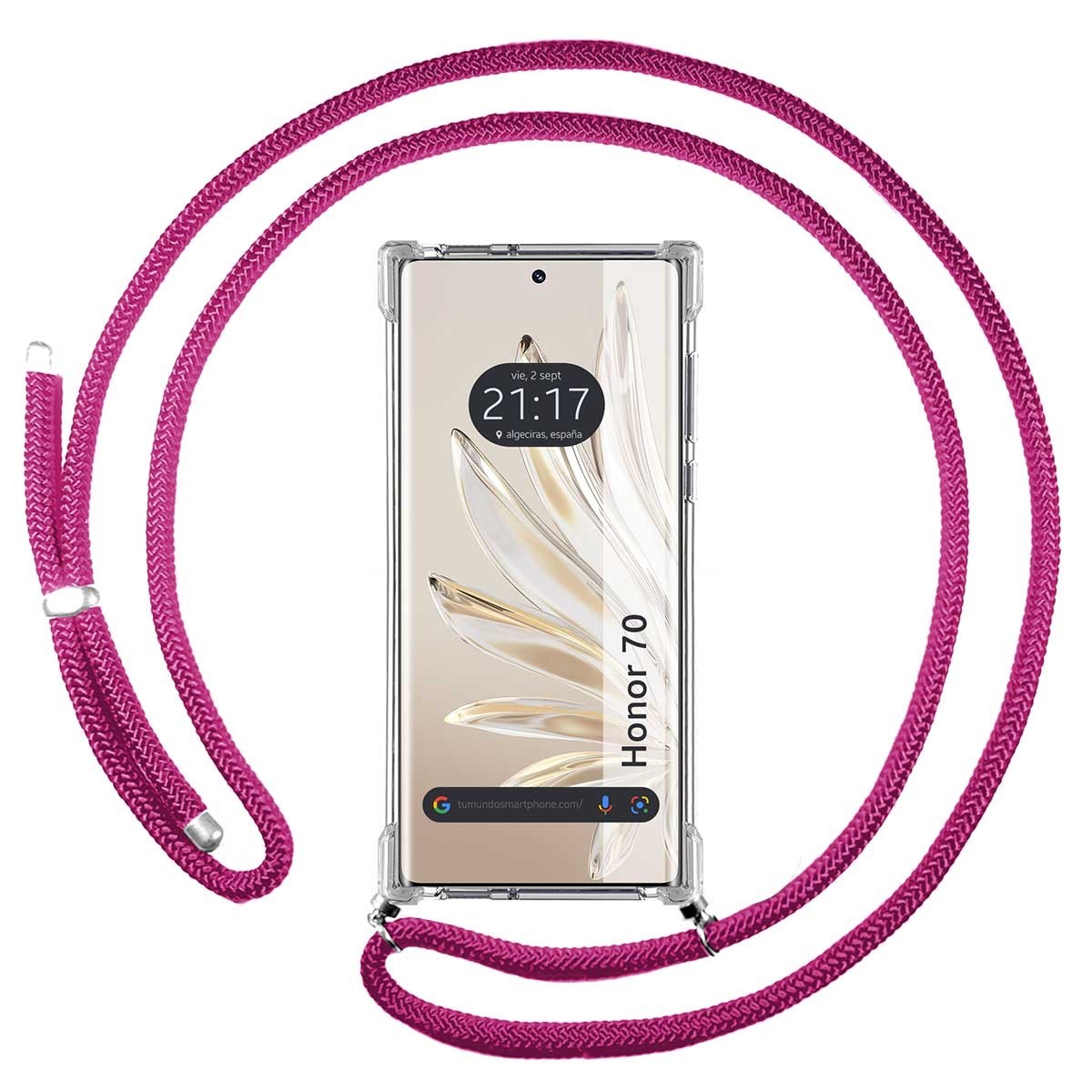 Huawei Honor 70 5G Funda Colgante transparente con cordón color Rosa  Fucsia
