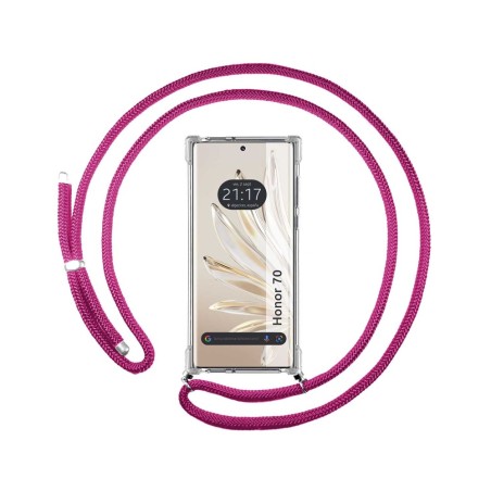 Funda Colgante Transparente para Huawei Honor 70 5G con Cordon Rosa Fucsia