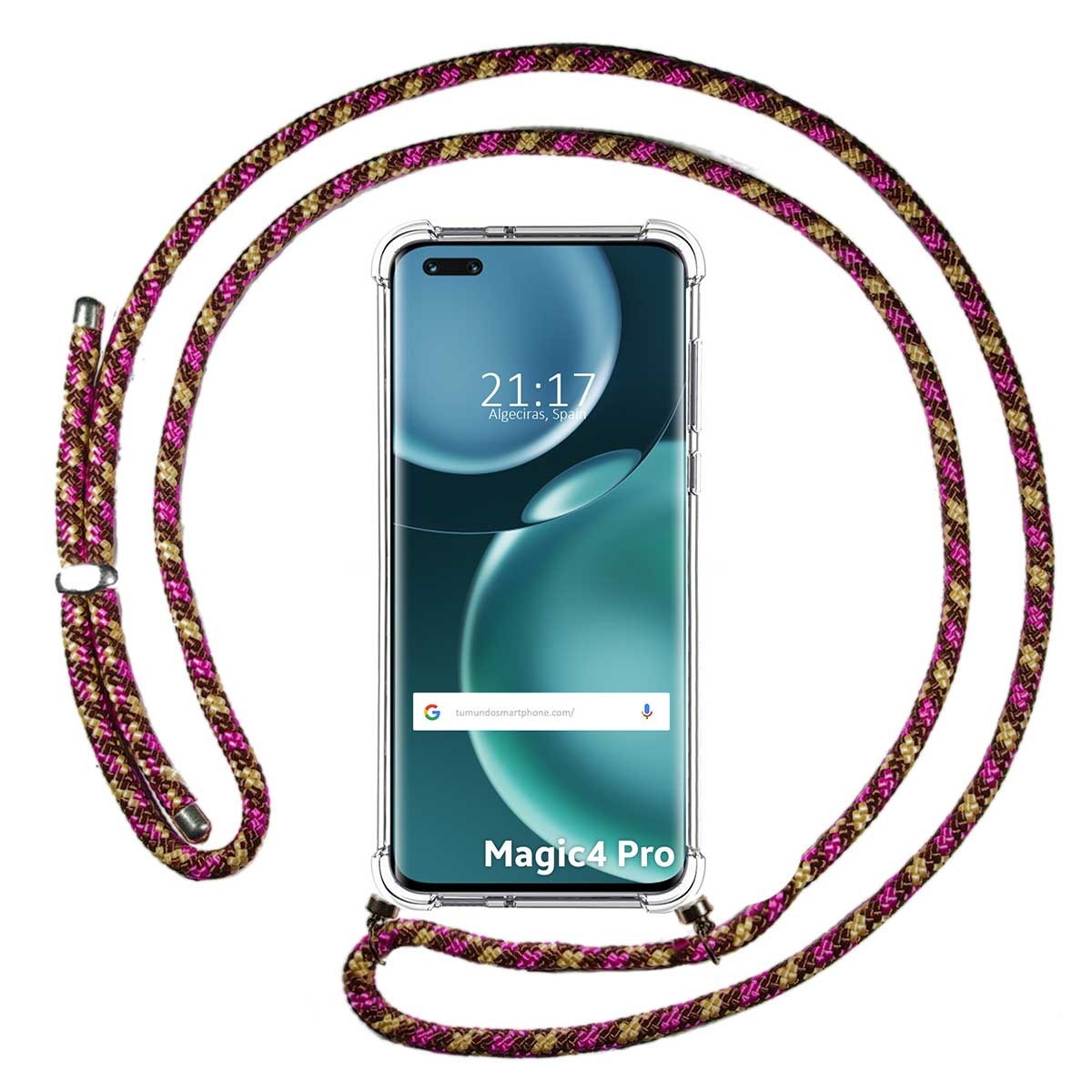 Funda Colgante Transparente para Huawei Honor Magic 4 Pro 5G con Cordon Rosa / Dorado