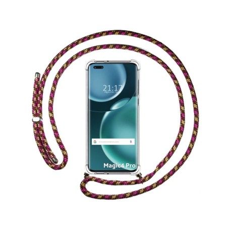 Funda Colgante Transparente para Huawei Honor Magic 4 Pro 5G con Cordon Rosa / Dorado