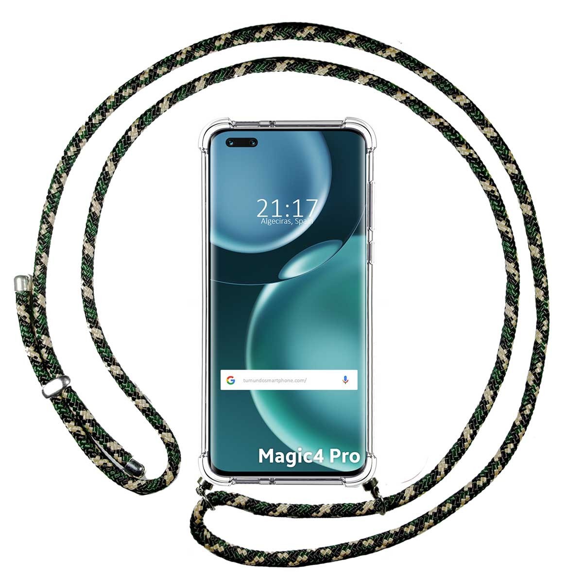 Funda Colgante Transparente para Huawei Honor Magic 4 Pro 5G con Cordon Verde / Dorado