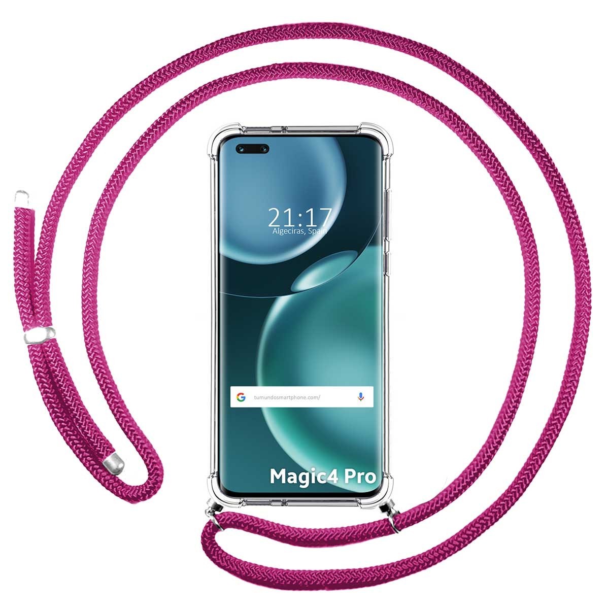 Funda Colgante Transparente para Huawei Honor Magic 4 Pro 5G con Cordon Rosa Fucsia