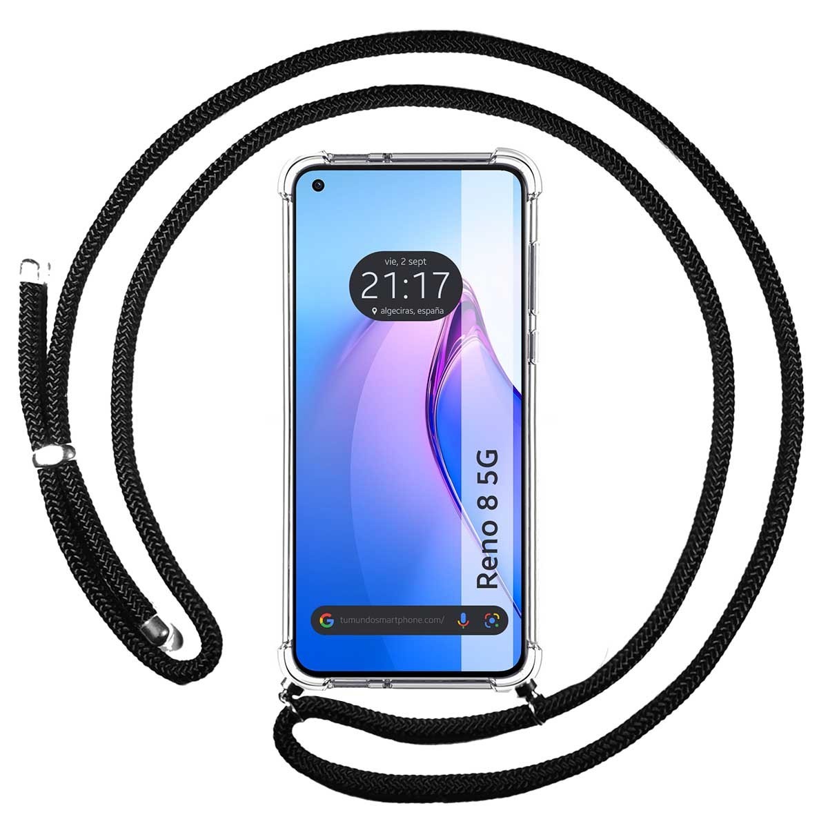 Funda Colgante Transparente para Oppo Reno 8 5G con Cordon Negro