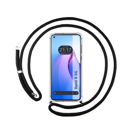 Funda Colgante Transparente para Oppo Reno 8 5G con Cordon Negro