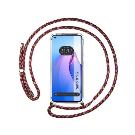 Funda Colgante Transparente para Oppo Reno 8 5G con Cordon Rosa / Dorado