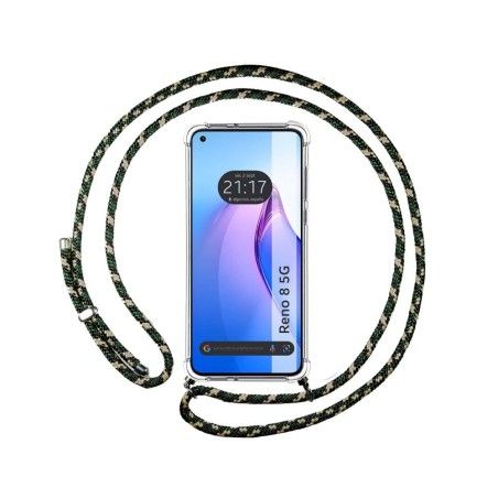 Funda Colgante Transparente para Oppo Reno 8 5G con Cordon Verde / Dorado