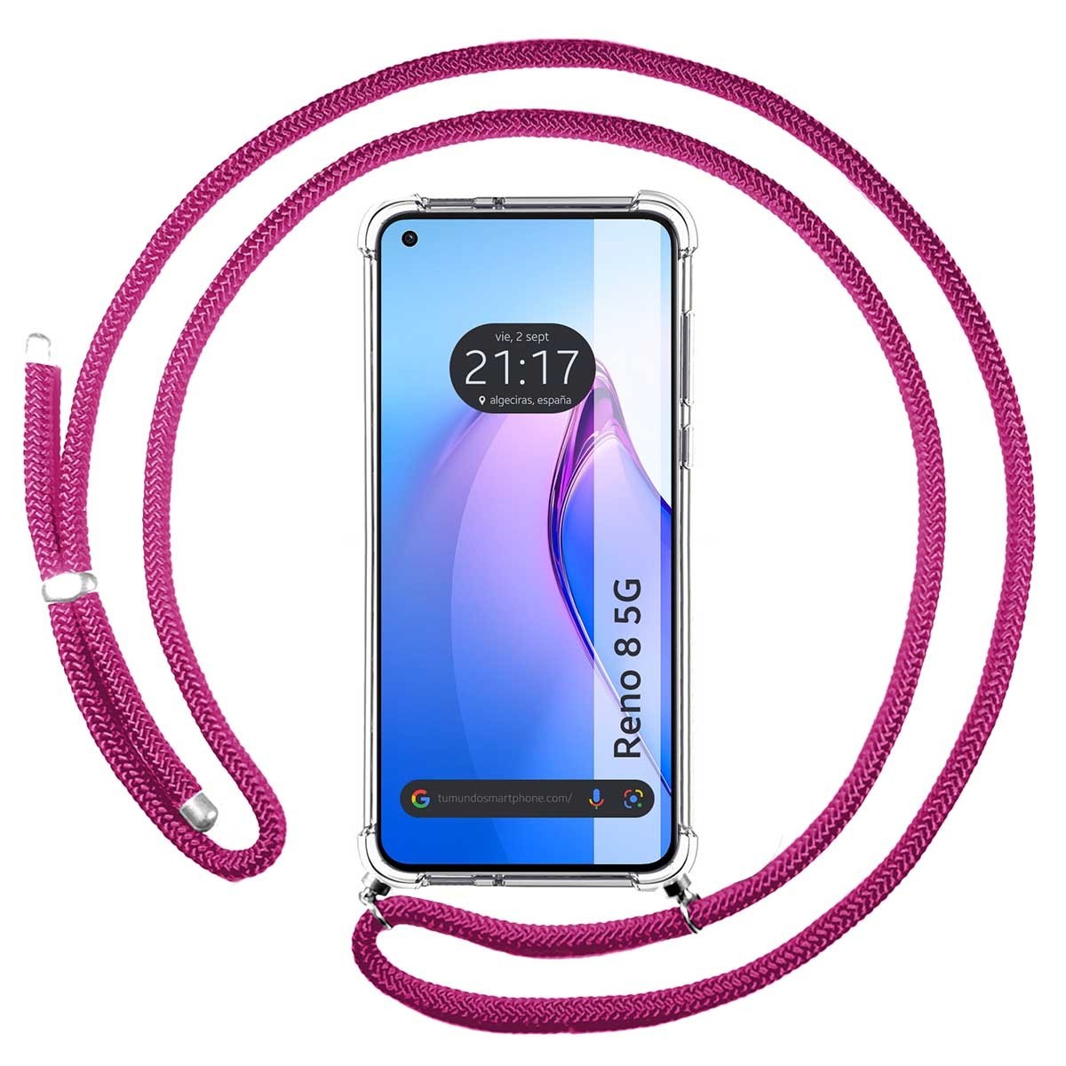 Funda Colgante Transparente para Oppo Reno 8 5G con Cordon Rosa Fucsia